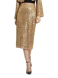 Embellished Mesh Pencil Skirt