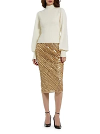 Embellished Mesh Pencil Skirt