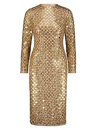 Embellished Mesh Sheath Midi-Dress