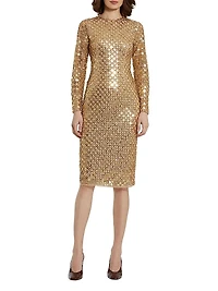 Embellished Mesh Sheath Midi-Dress