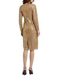 Embellished Mesh Sheath Midi-Dress