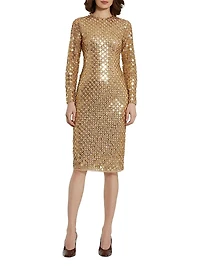 Embellished Mesh Sheath Midi-Dress