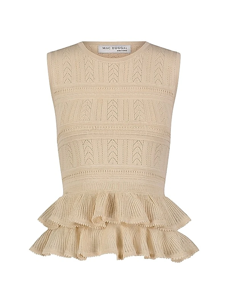 Ruffle High Neck Sleeveless Knit Top