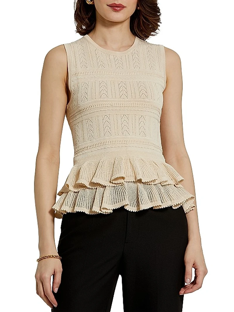 Ruffle High Neck Sleeveless Knit Top
