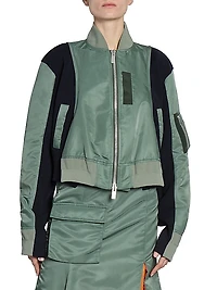 Nylon Twill & Knit Bomber Jacket