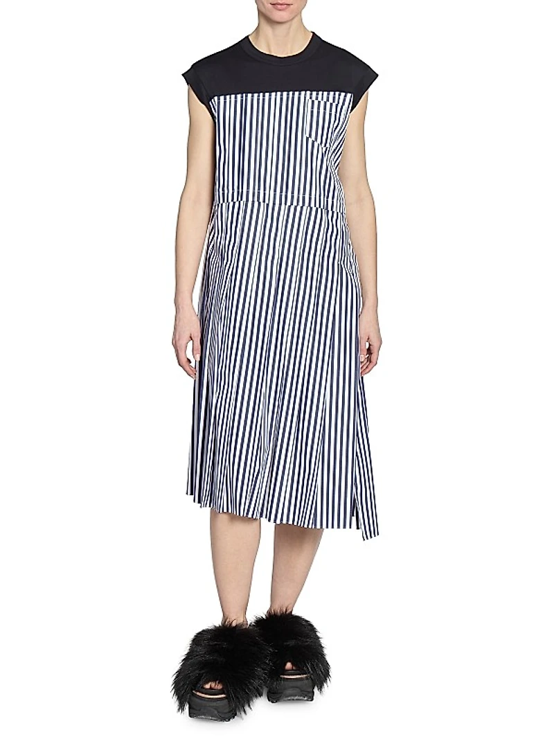 Pieced Poplin & Jersey Midi-Dress