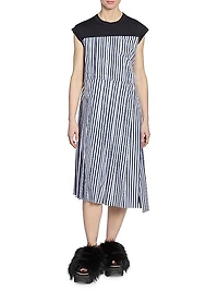 Pieced Poplin & Jersey Midi-Dress