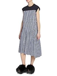 Pieced Poplin & Jersey Midi-Dress