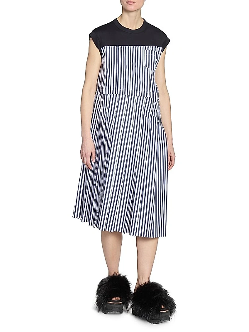 Pieced Poplin & Jersey Midi-Dress