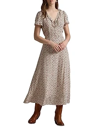Floral Ruffle-Trim Midi-Dress