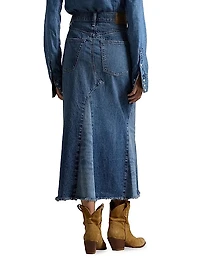 Deconstructed Patchwork Denim Midi-Skirt