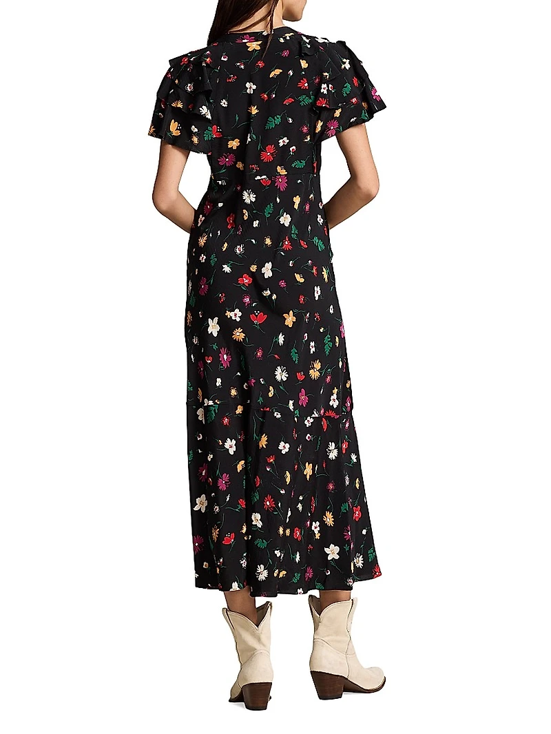 Floral Silk Crêpe Midi-Dress