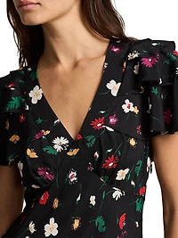 Floral Silk Crêpe Midi-Dress