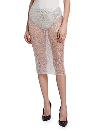 Sheer Sequin Midi-Skirt