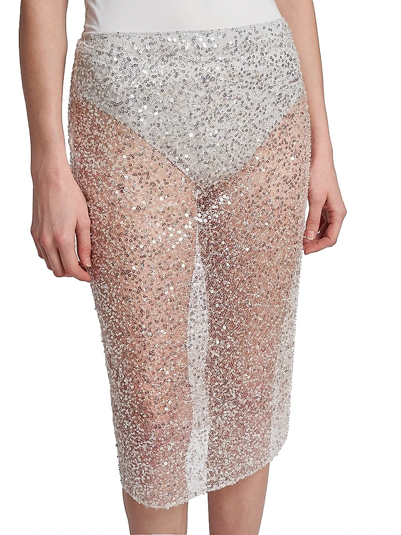 Sheer Sequin Midi-Skirt