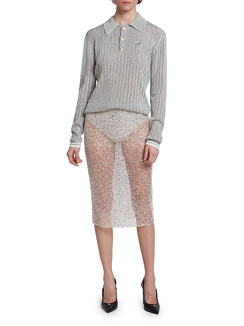 Sheer Sequin Midi-Skirt