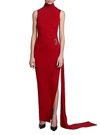 Turtleneck Buckle Draped Column Dress