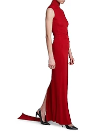 Turtleneck Buckle Draped Column Dress