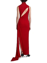 Turtleneck Buckle Draped Column Dress