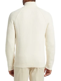 Cotton-Blend Rib-Knit Zip-Front Sweater