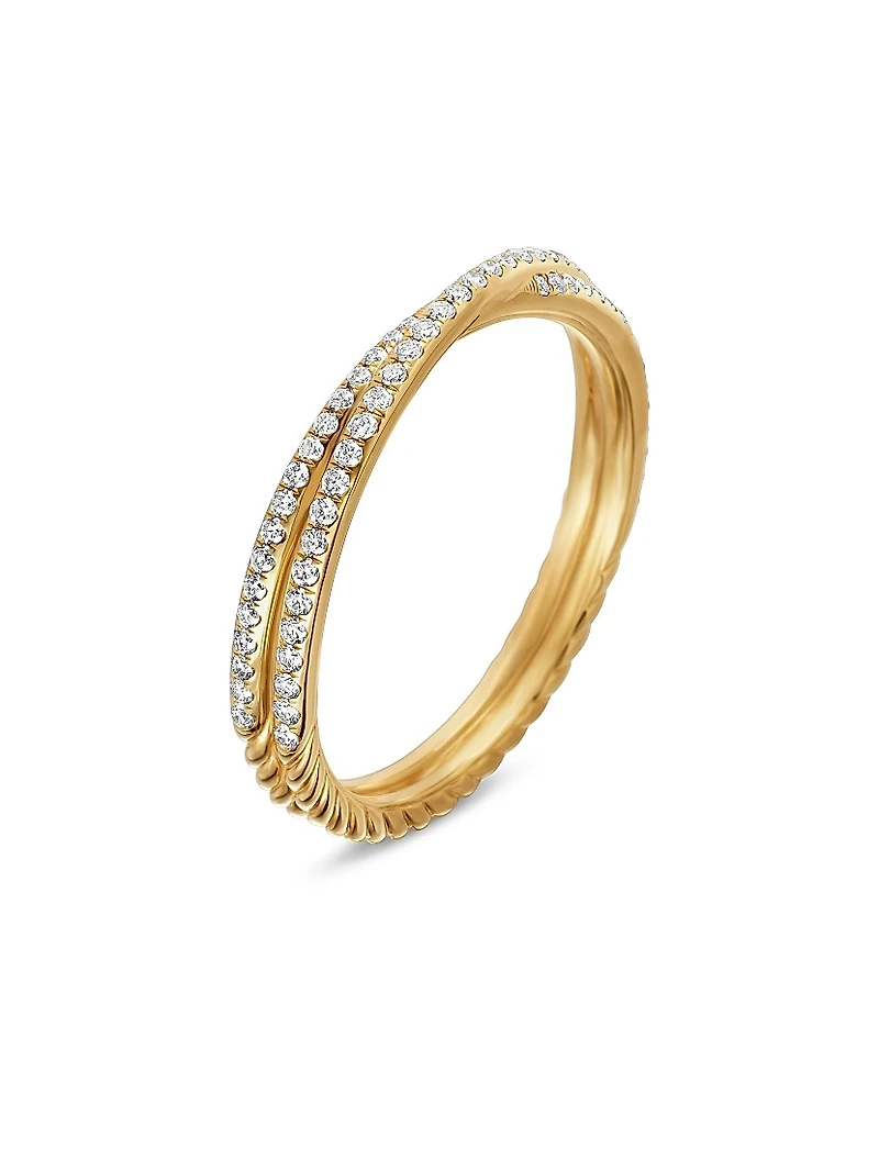 DY Crossover Micro Pavé Band Ring in 18K Yellow Gold