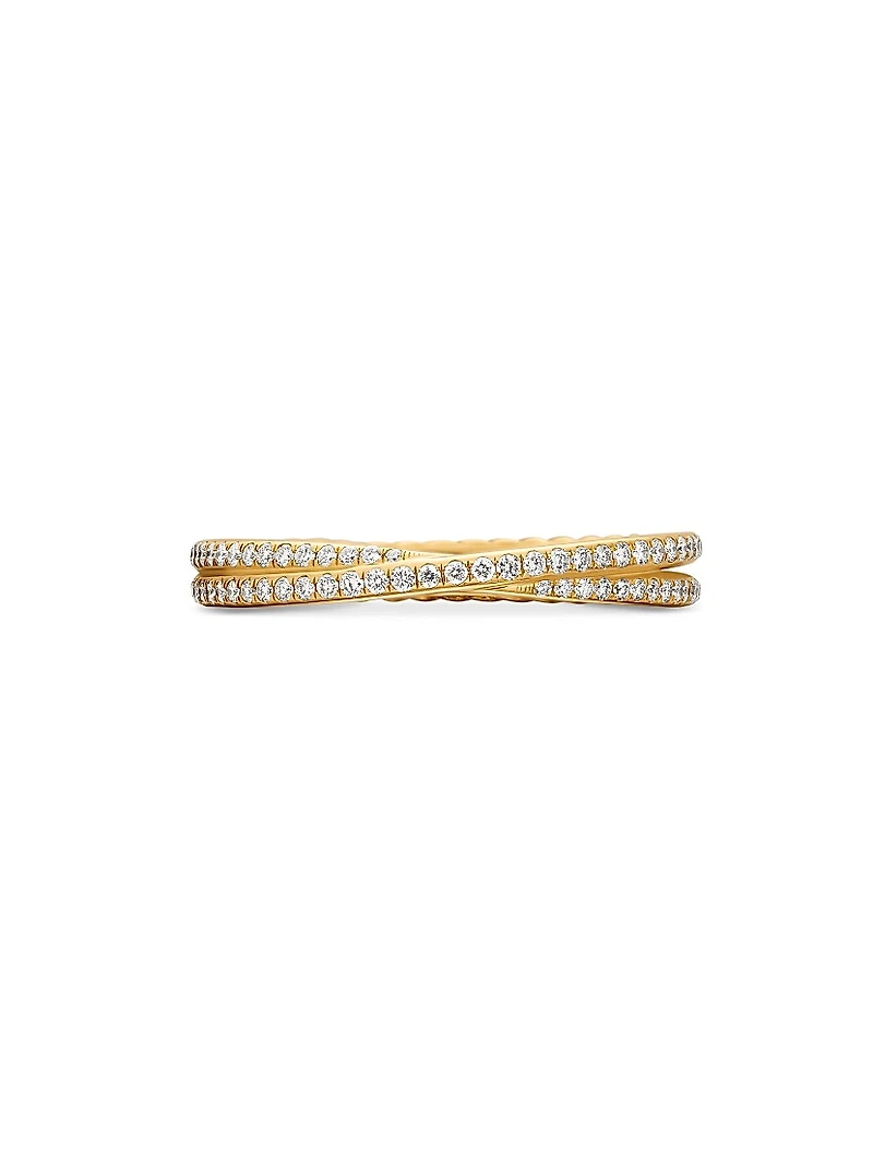 DY Crossover Micro Pavé Band Ring in 18K Yellow Gold