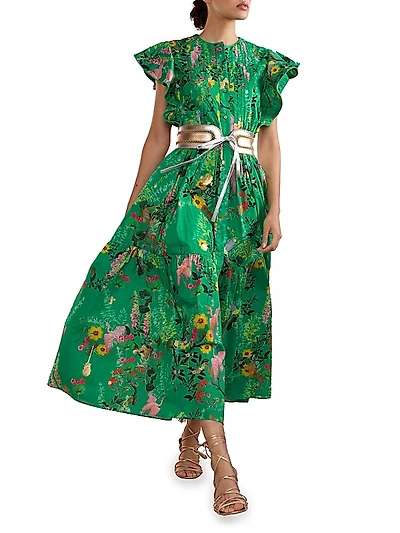 Nairobi Floral Cap-Sleeve Maxi Dress