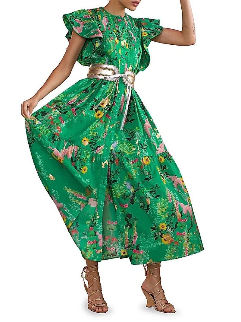 Nairobi Floral Cap-Sleeve Maxi Dress