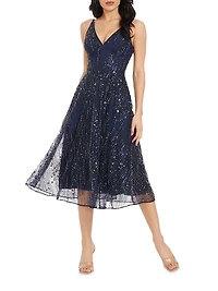 Elisa Embellished Fit-And-Flare Dress