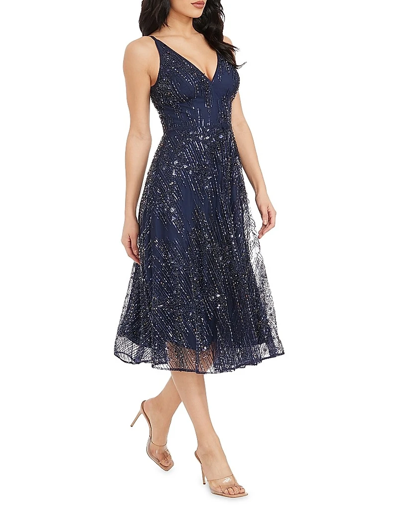 Elisa Embellished Fit-And-Flare Dress