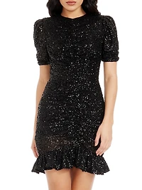 Chandler Sequin Ruffle Minidress