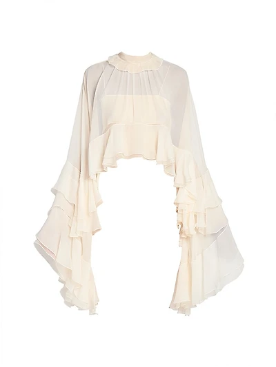 Draped-Sleeve Silk Top