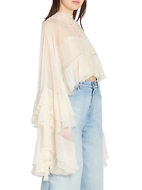 Draped-Sleeve Silk Top