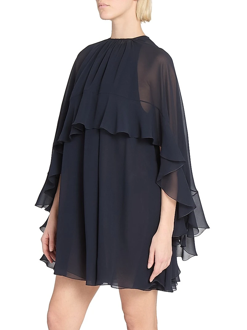 Silk Ruffle Cape Minidress
