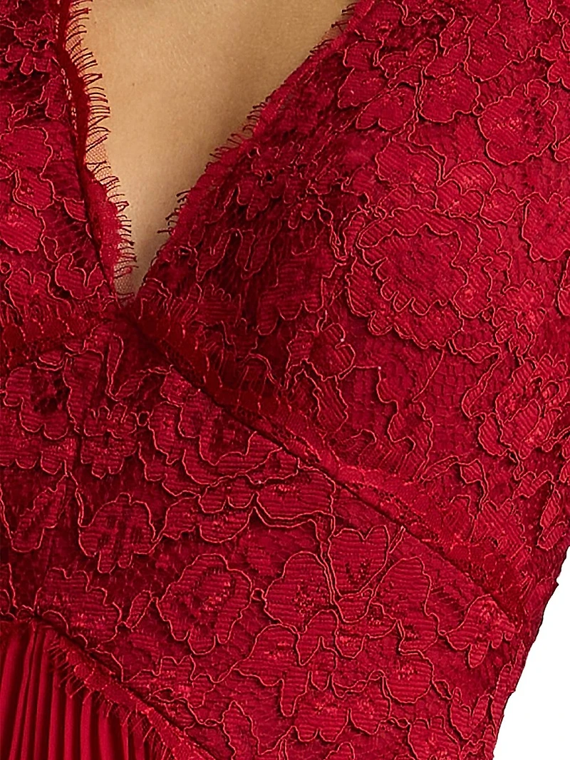 Lace Pleated Overlay A-Line Gown