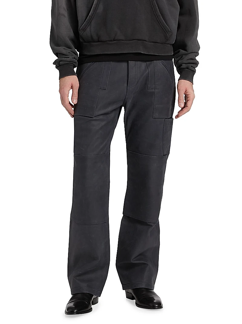 Leather Straight-Fit Utility Pants