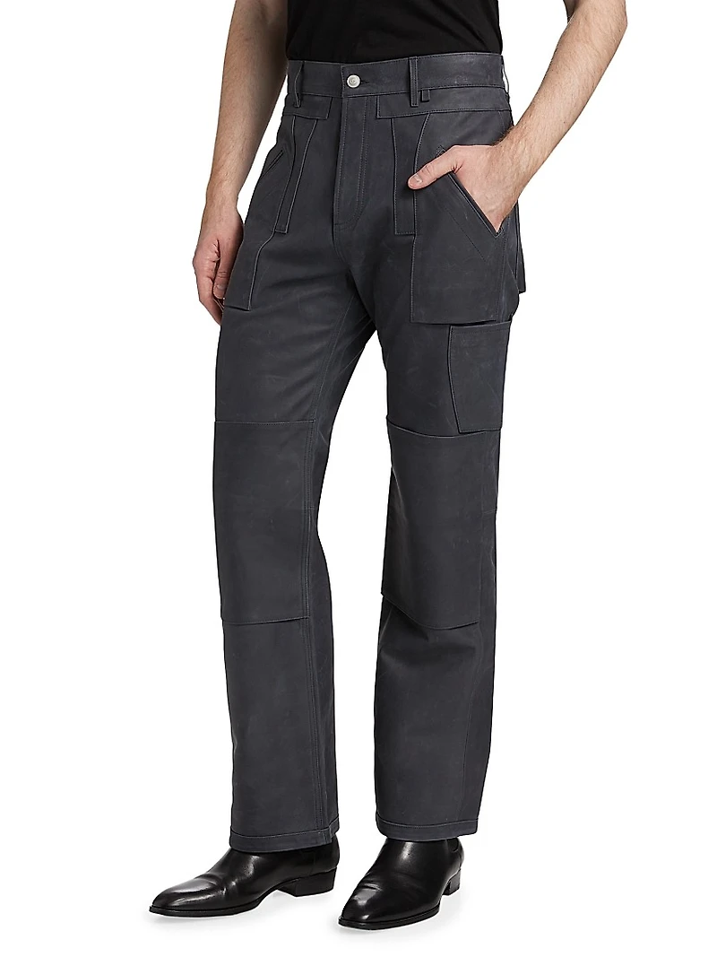 Leather Straight-Fit Utility Pants