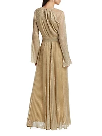 Metallic Belted Pleated Gown