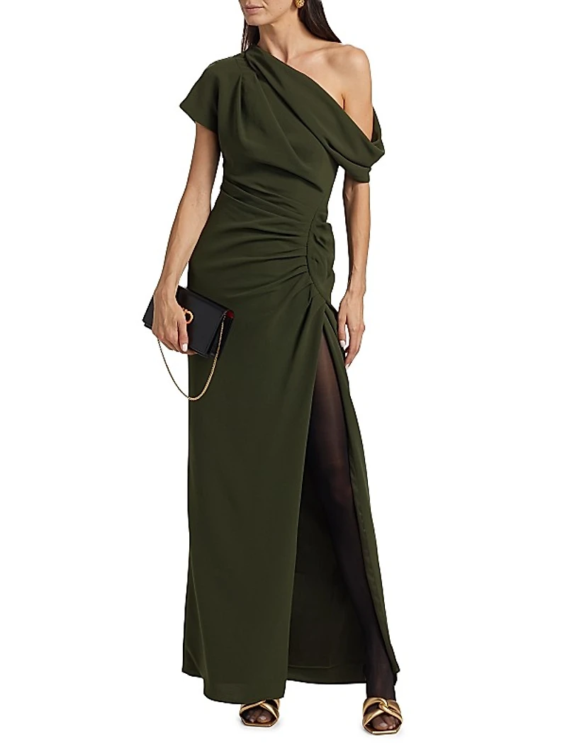Kally One-Shoulder Draped Midi-Dress