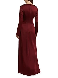 Qiana Satin Long-Sleeve Draped Gown