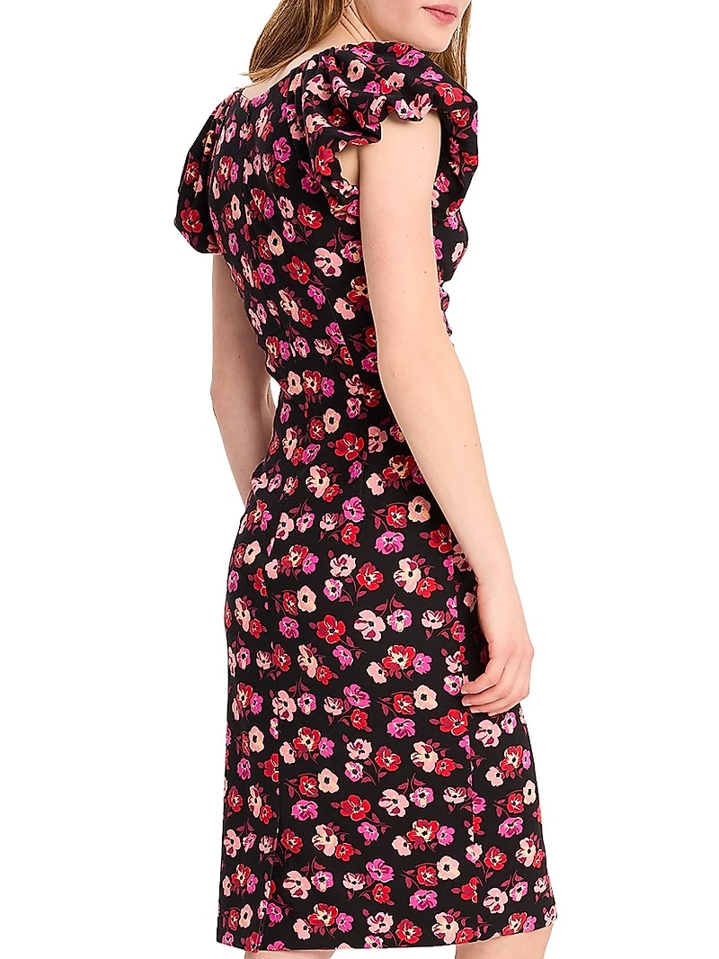 Mainline Fall Poppies Ruched V-Neck Midi-Dress