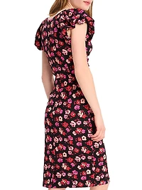 Mainline Fall Poppies Ruched V-Neck Midi-Dress
