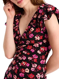 Mainline Fall Poppies Ruched V-Neck Midi-Dress