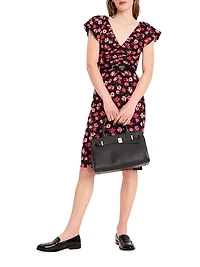 Mainline Fall Poppies Ruched V-Neck Midi-Dress