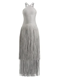 Metallic Kennedy Fringe Halter Gown