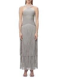 Metallic Kennedy Fringe Halter Gown
