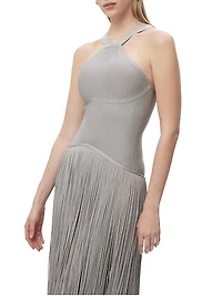 Metallic Kennedy Fringe Halter Gown