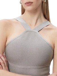 Metallic Kennedy Fringe Halter Gown