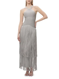 Metallic Kennedy Fringe Halter Gown