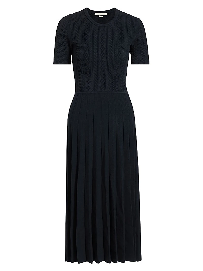 Cable-Knit Pleated Midi-Dress